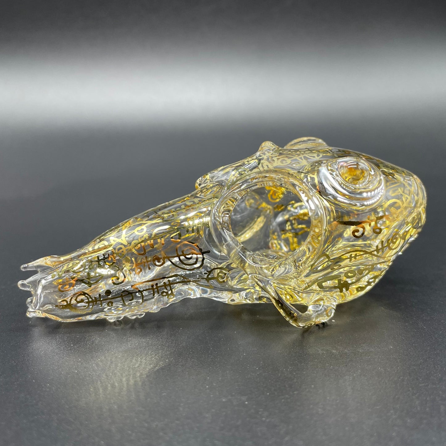 Premium Mystical Gold rune skull - collectible glass art