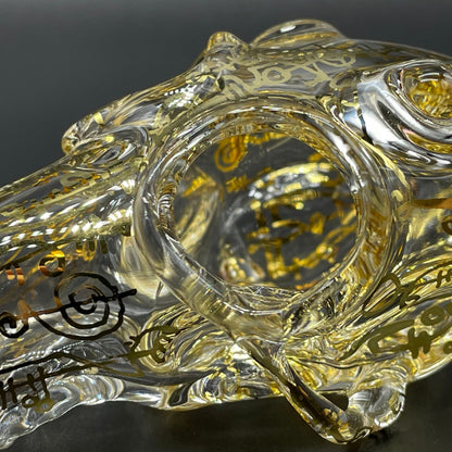 Artisan glass Mystical Gold rune skull - detailed craftsmanship