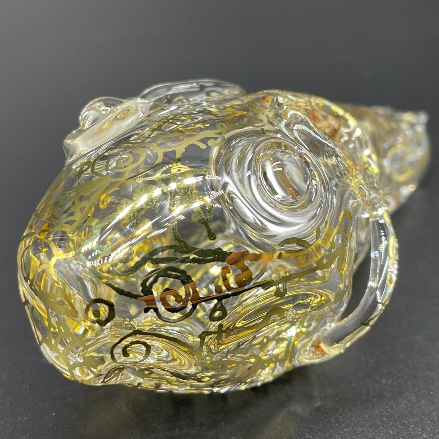 Hand-blown Mystical Gold rune skull - Leviathan Glass original