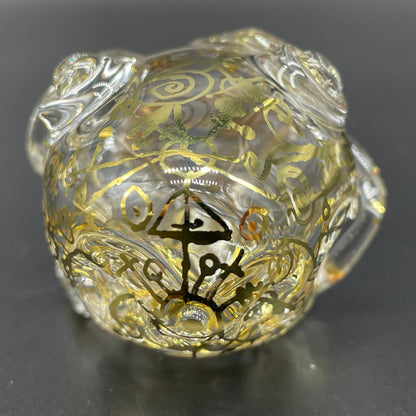 Hand-blown Mystical Gold rune skull - Leviathan Glass original