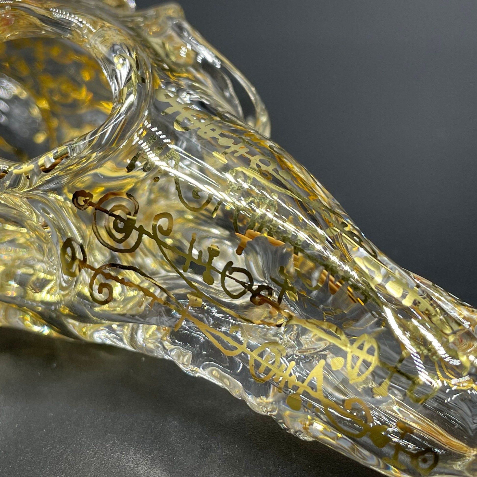 Leviathan Glass Mystical Gold rune skull - hand-blown art