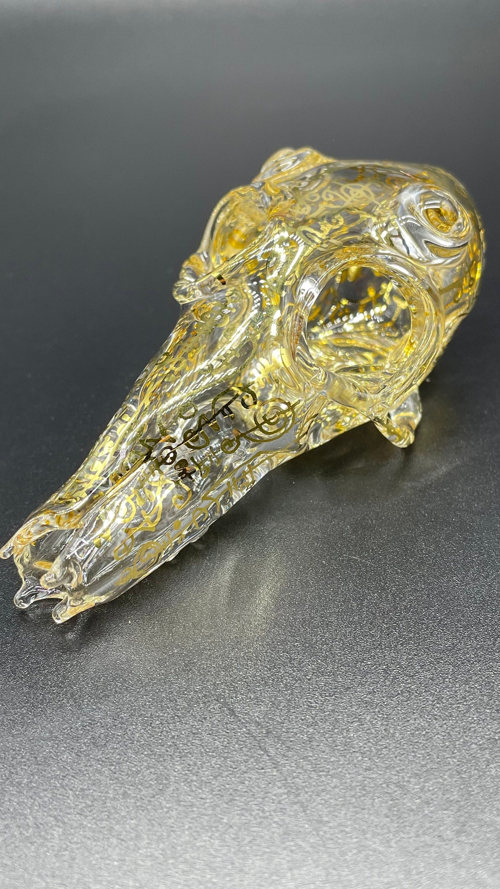 Mystical Gold rune skull glass art - premium handcrafted piece
