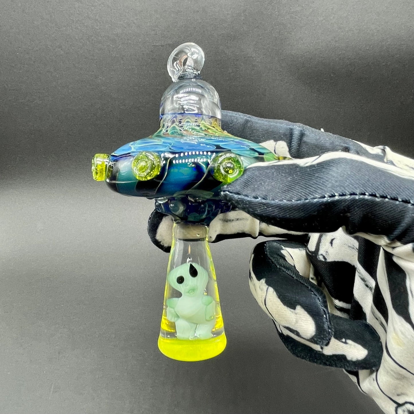 Alien abduction ornament (Alien) glass art - premium handcrafted piece