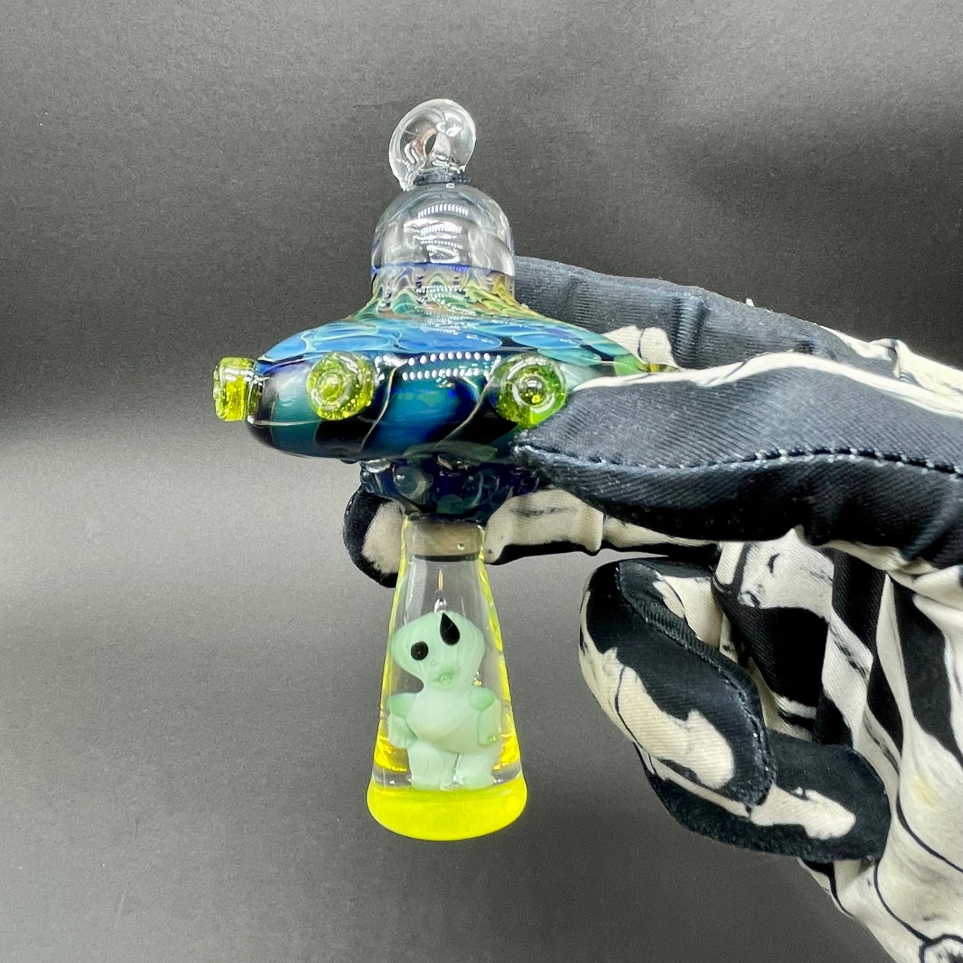 Alien abduction ornament (Alien) glass art - premium handcrafted piece