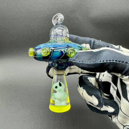 Alien abduction ornament (Alien) glass art - premium handcrafted piece