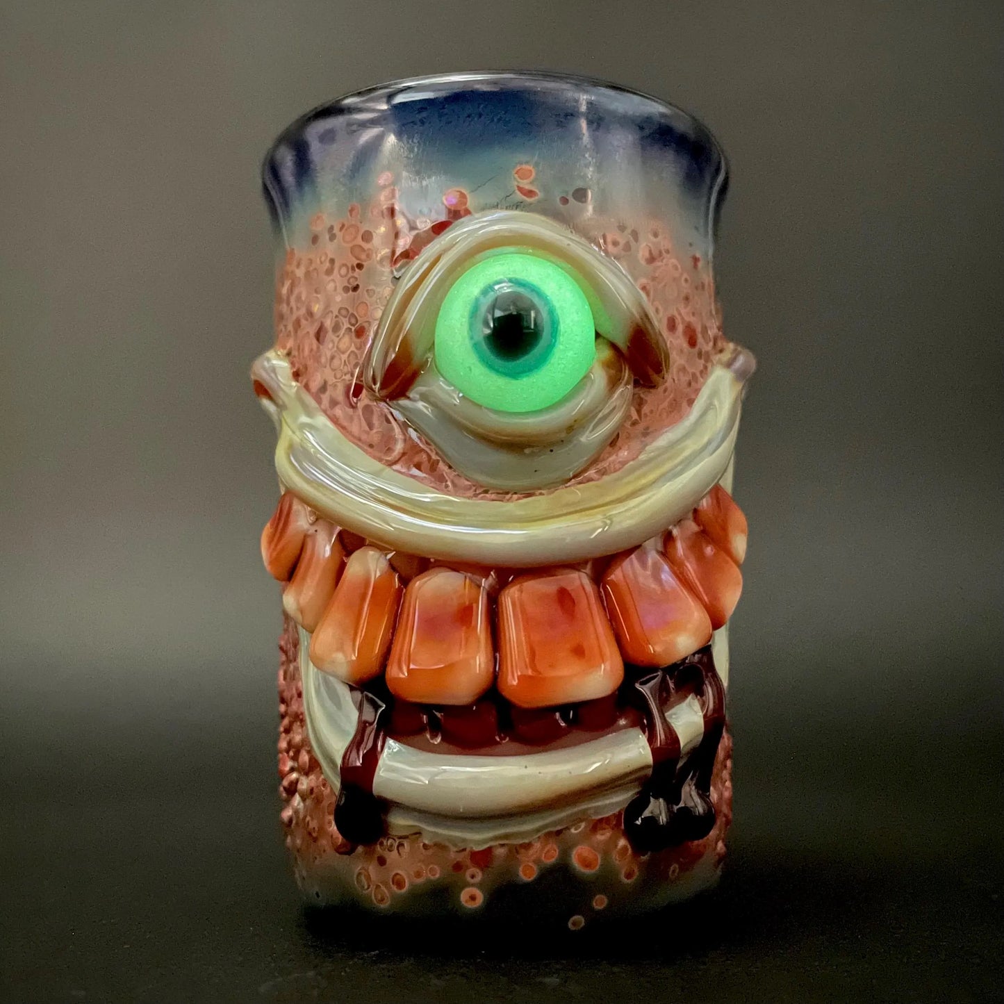 Beware I Bite Shot Glass detail view - premium glass art