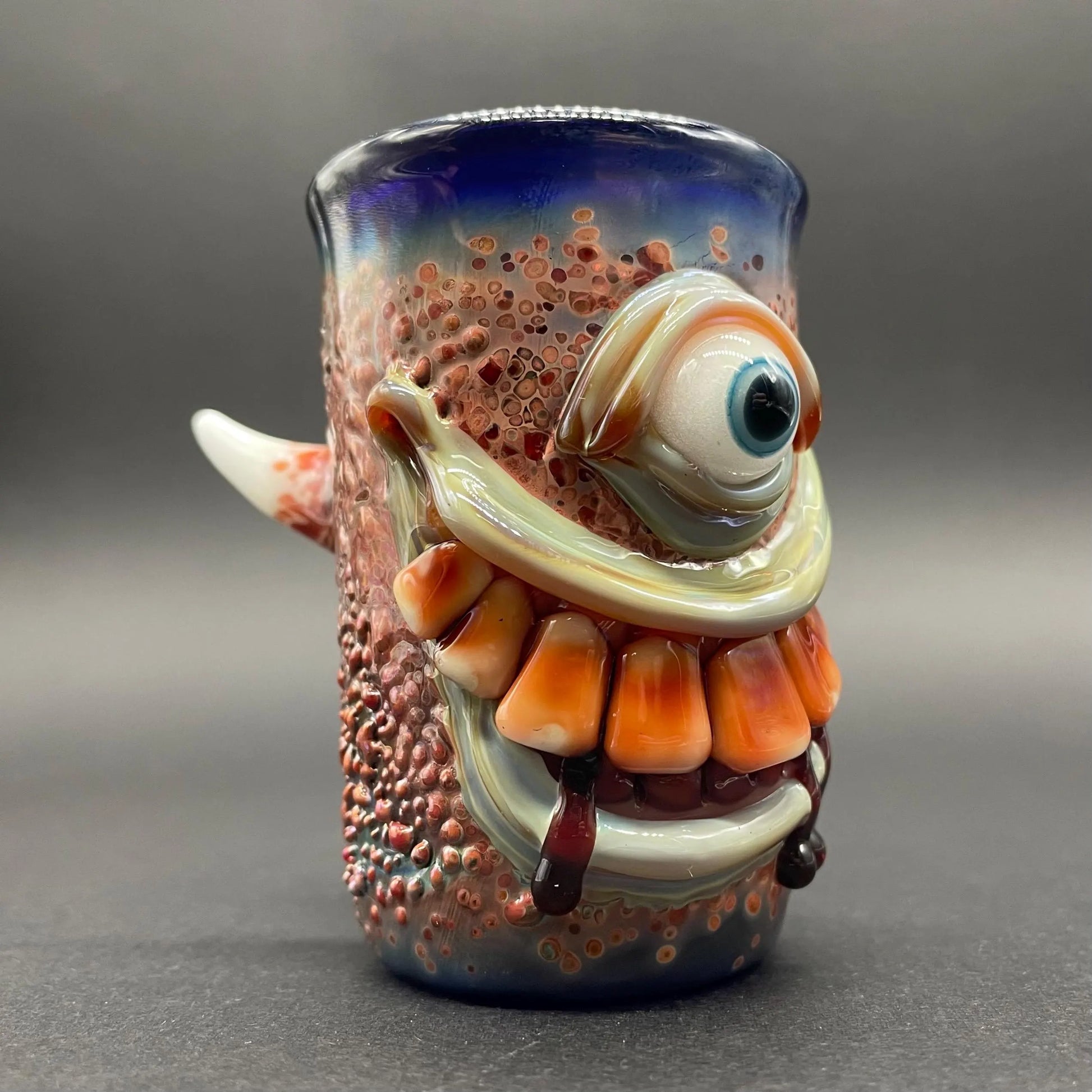 Hand-blown glass Beware I Bite Shot Glass by Leviathan Glass