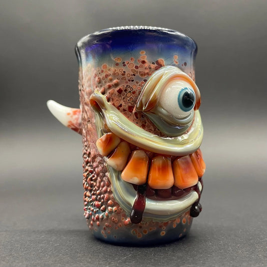 Hand-blown glass Beware I Bite Shot Glass by Leviathan Glass