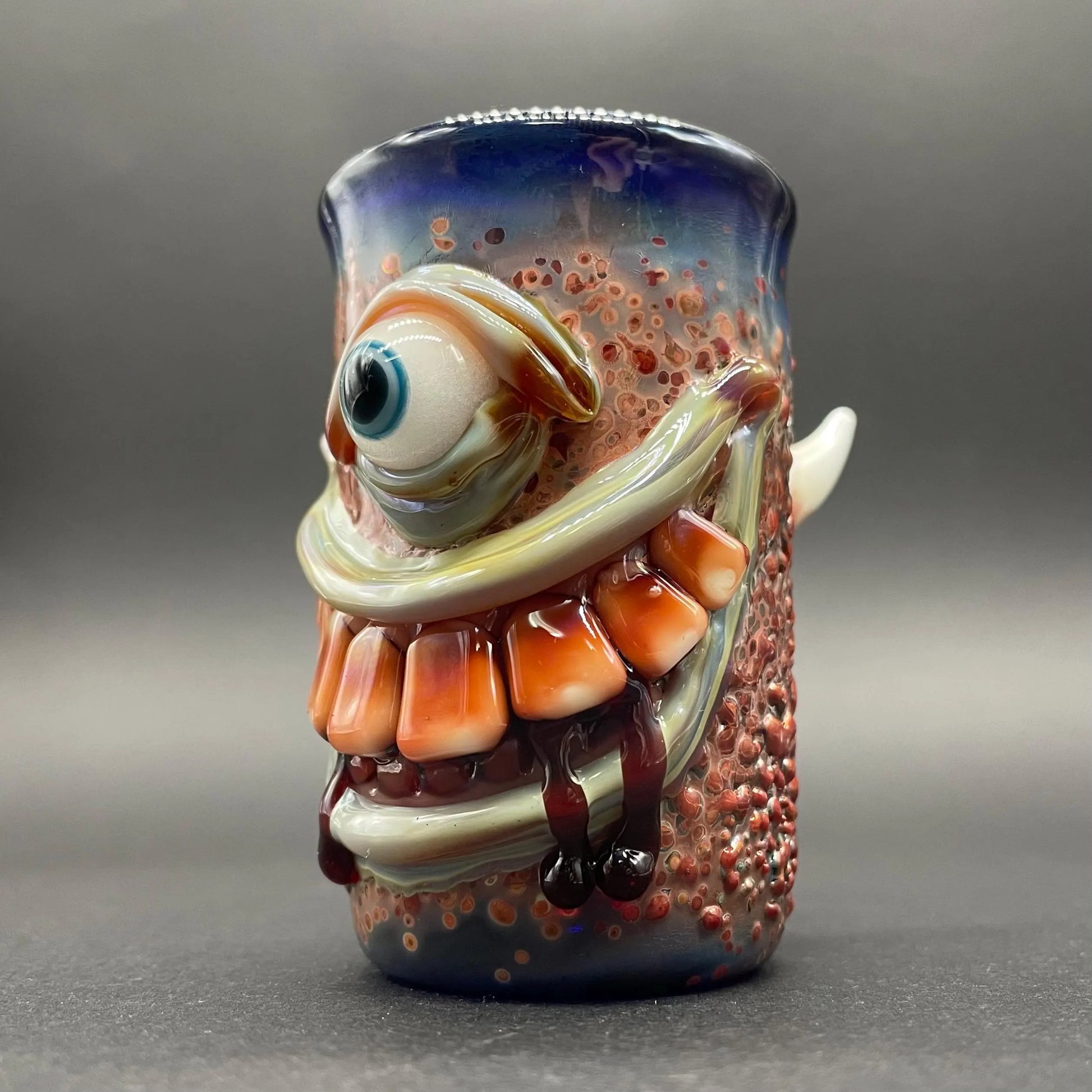 Close-up of Beware I Bite Shot Glass - handcrafted glass
